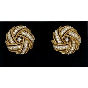 Trifari Gold Tone Cubic Zirconia Cip On Earrings